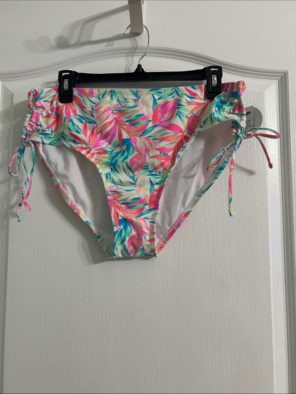 Decree Pink Teal Tropical Leaf Bikini Bottoms
